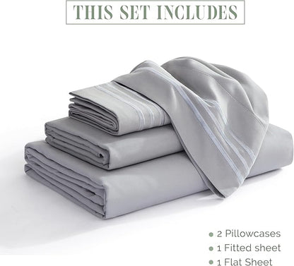 Elegant Comfort Luxurious 1500 Premium Hotel Quality Microfiber 4-Piece Sheet Set, 18-24 Inches Deep - Extra Deep Pocket Sheets - Ultra Soft 4PC Deep Pocket Sheets, Full, Silver Gray