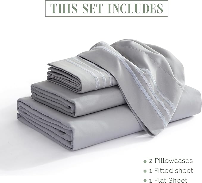 Elegant Comfort Luxurious 1500 Premium Hotel Quality Microfiber 4-Piece Sheet Set, 18-24 Inches Deep - Extra Deep Pocket Sheets - Ultra Soft 4PC Deep Pocket Sheets, Twin/Twin XL, Silver Gray