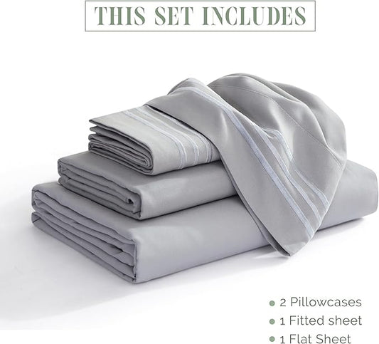 Elegant Comfort Luxurious 1500 Premium Hotel Quality Microfiber 4-Piece Sheet Set, 18-24 Inches Deep - Extra Deep Pocket Sheets - Ultra Soft 4PC Deep Pocket Sheets, Twin/Twin XL, Silver Gray