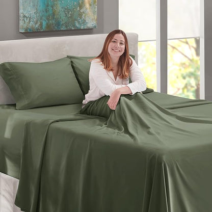 Nestl Twin XL Size Sheet Set, 4 Piece Extra Deep Pocket (18-24 inches), Microfiber, Hotel Luxury, Soft, Breathable, Wrinkle-Free, Easy to Care, Olive Green