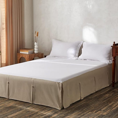 BISELINA French Linen Bed Skirt Split Corner with Button 18-Inch Tailored Drop Natural Flax Cotton Blend Basic Dust Ruffle Soft Cozy (18" King,Button Linen)