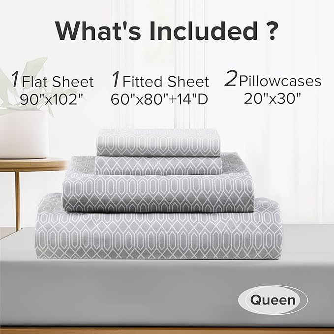 Comfort Spaces 100% Cotton Sheet Set Breathable, Lightweight, Soft with 14" Elastic Pocket Fits up to 16" Mattress, All Season Cozy Bedding, Matching Pillow Case, Queen Diamond Taupe 4 Piece