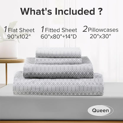 Comfort Spaces 100% Cotton Sheet Set Breathable, Lightweight, Soft with 14" Elastic Pocket Fits up to 16" Mattress, All Season Cozy Bedding, Matching Pillow Case, Queen Diamond Taupe 4 Piece