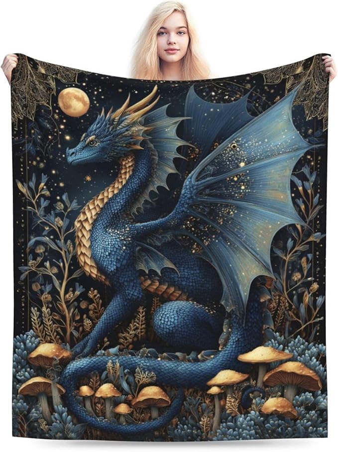 Dragon Blanket Super Soft Warm Fluffy Fleece Flannel Fantasy Animal Throw Blanket Cozy Fuzzy Plush Stuff Bedding Blankets Gifts for Women Kids Boys Girls Adults 60"X50"