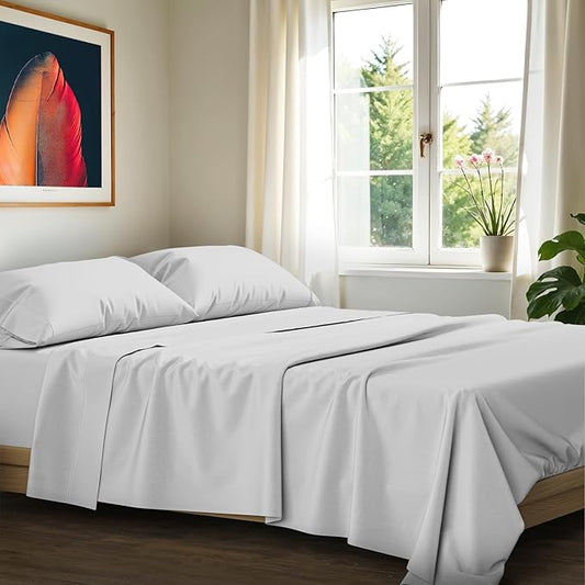 Ashton Sheets 100% Egyptian Cotton Sheets Queen Size - 1200 Thread Count Queen Size Sheets Set Egyptian Cotton, 4 PC Luxury Bedsheet (Light Grey), Soft, Cooling, 17" Deep Pocket Sateen Bedsheet Set
