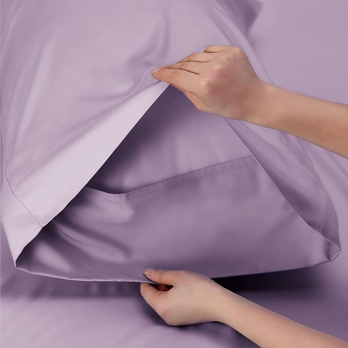 Bedsure Cooling Sheets Twin XL, Rayon Derived from Bamboo, PureWoven, Breathable & Soft Twin XL Sheet Sets, Deep Pocket Up to 16 Inches, Hotel Luxury Silky Dorm Bedding for Hot Sleepers, Lilac