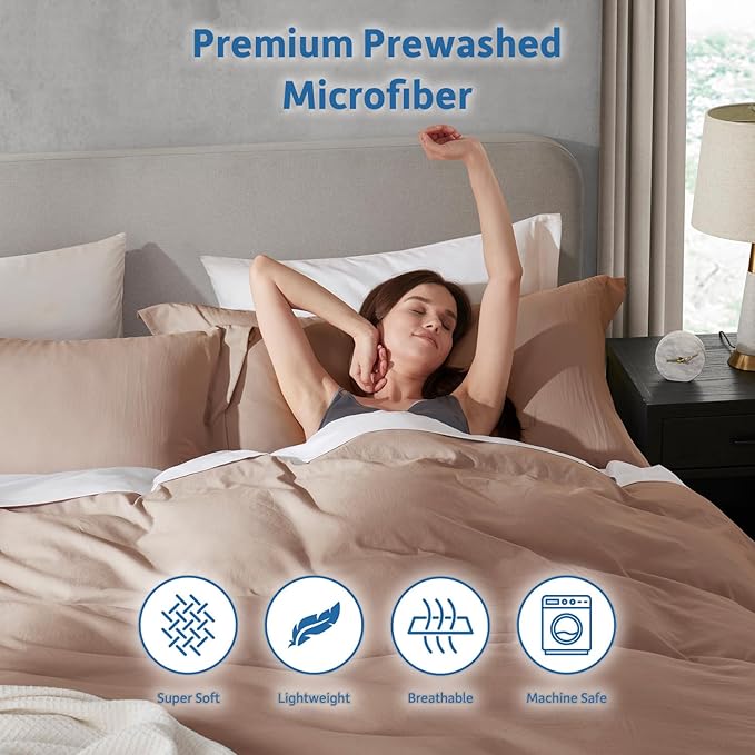 Nestl Khaki California King Duvet Cover Sets - Soft Prewashed Cal King Duvet Cover, 3 Piece, with Zipper Closure, 1 Duvet Cover 104x98 inches and 2 Pillow Shams
