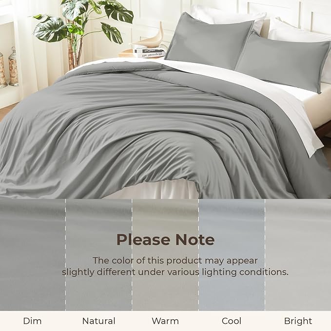 Litanika Comforters Medium Gray Oversized Queen Size, 3 Pieces Lightweight Solid Bedding Set & Collections, All Season Fluffy Bed Set (98x98In Comforter & 2 Pillowcases)