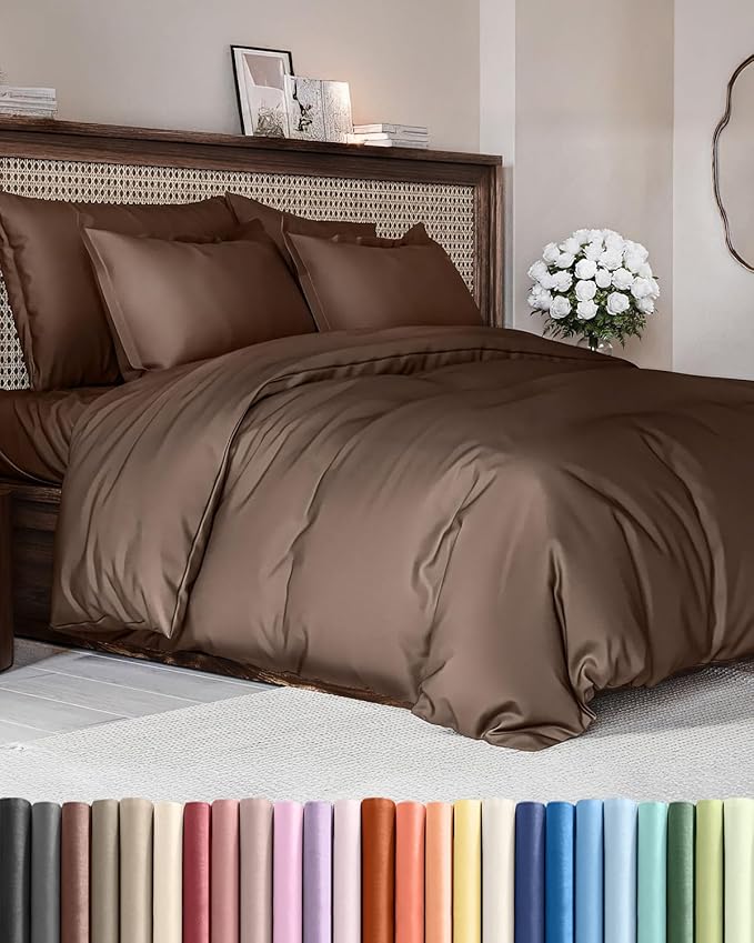 Duvet Cover Cal King Size Set - Extra Soft Cal King Duvet Cover 104" x 98" with 2 Pillow Shams - Hotel Luxury, Easy Care & Fade Free with Zipper Closures & Ties - Comfy, Cozy and Breathable (Brown)
