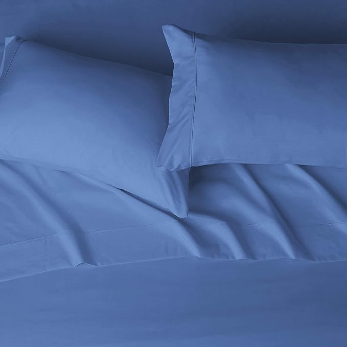 Amazon Basics Lightweight Super Soft, Wrinkle-Free, Breathable Easy Care Microfiber 4-Piece Bed Sheet Set with 14-Inch Deep Pockets, Queen, Dutch Blue, Solid