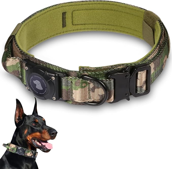 2026 Upgrade Waterproof Tactical AirTag Dog Collar, Built in AirTag Holder | Comfortable Control Handle, Quick Release Metal Buckle, Durable 1000D Nylon, For Medium to Large Dogs, Camouflage, M