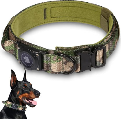 2026 Upgrade Waterproof Tactical AirTag Dog Collar, Built in AirTag Holder | Comfortable Control Handle, Quick Release Metal Buckle, Durable 1000D Nylon, For Medium to Large Dogs, Camouflage, M