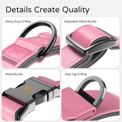 Airtag Dog Collar, Dog Collar with airtag Holder, IP68 Waterproof Leather Dog Collar with Metal Buckle & Lockable Airtag Holder, Heavy Duty Adjustable for Small Medium Large Dogs (Pink M)