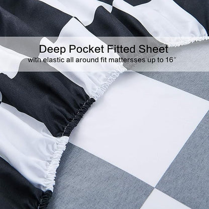 Best Season Queen Size Sheet Set 4 Piece -Microfiber Soft Durable Bedding Sheet Set,Deep Pocket,Stain,Fade & Wrinkle Resistant (Plaid Black&White)