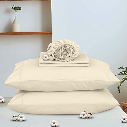 RUVANTI 100% Organic Cotton Sheets King Size, Percale Weave, GOTS Certified, 4-Piece Set, Deep Pocket 15", Crisp & Breathable, Soft Durable Bedding, Sábanas Algodón Orgánico – Cloud Cream