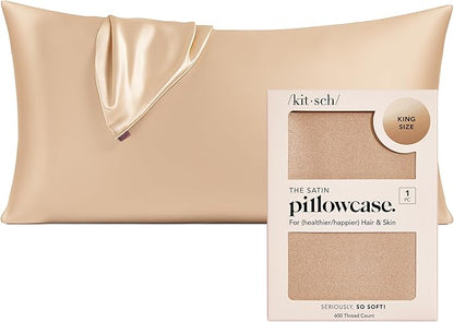 Kitsch Satin Pillowcase with Zipper for Hair & Skin - Softer Than Silk Pillow Cases, Smooth Cooling Satin Pillow Case, Wrinkle-Free, Machine Washable - King Size Satin Pillow Case 19x36 - Champagne