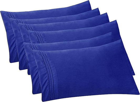 Elegant Comfort 6-PACK Solid Pillowcases 1500 Premium Hotel Quality Microfiber - Smooth Weave, Wrinkle and Stain Resistant, Easy Slip-On, 6-Piece Set, King Pillowcase, Royal Blue