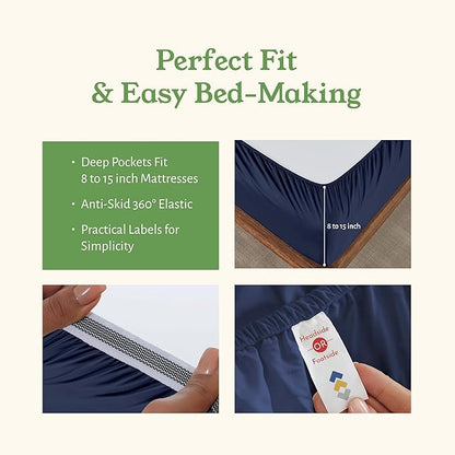 California Design Den King Size Sheets Deep Pocket Set - Soft 100% Organic Cotton Sheets, Crisp Percale, Breathable and Durable Bedding Set - Navy Blue