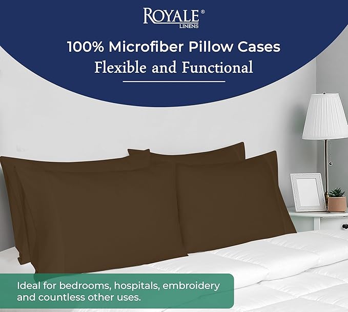 Royale Linens King Pillowcase Set of 2 - Bed Pillow Cover - 20" x 40" - Chocolate Pillowcases - 1800 Brushed Microfiber, Wrinkle & Fade Resistant - Soft & Cozy- King Size Pillow Case (Chocolate)