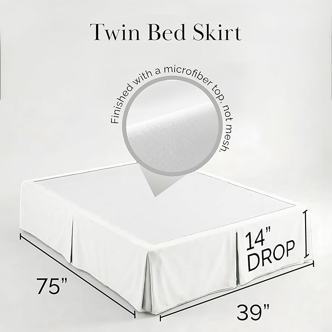 Southshore Fine Living, Inc. Twin Size Bed Skirt, 14-Inch Drop Pleated Bed Skirt for Twin Mattress, Dust Ruffle for Twin Size Bed, Bright White