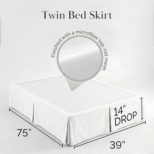 Southshore Fine Living, Inc. Twin Size Bed Skirt, 14-Inch Drop Pleated Bed Skirt for Twin Mattress, Dust Ruffle for Twin Size Bed, Bright White