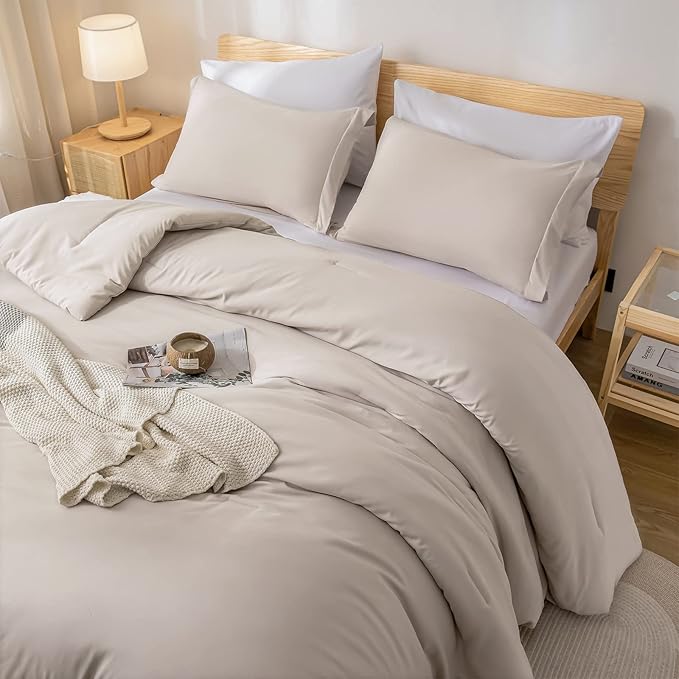 weigelia Twin Comforter Set Oatmeal Fluffy Microfiber Comforter Set for Women and Men Lightweight 5 Pieces Bed in A Bag Soft All Season with Comforters, Flat & Fitted Sheets, Pillowcases & Shams