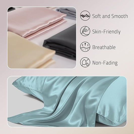 Mulberry Silk Pillowcase for Hair and Skin Prevent Acne Pillowcase Both Sides Real Silk Pillowcases Organic Silk Pillow Cases with Hidden Zipper, Haze Blue, Standard (20"×26")