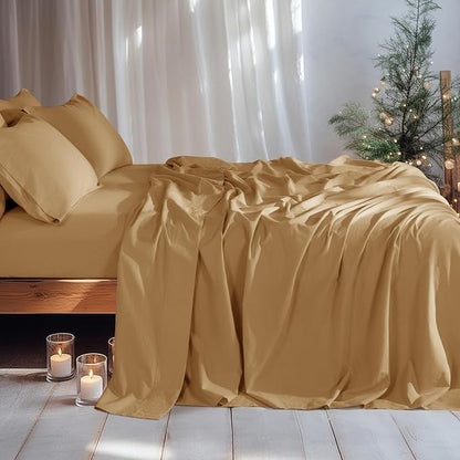 LBRO2M 100% Pure Linen Sheet Set Deep Pocket Up to 16" Bed Sheets Sets, Natural Flax Beddings Soft, Breathable, Comfortable for All Seasons 6 Pcs Sheet Set Queen Size, Rust