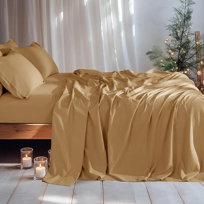 LBRO2M 100% Pure Linen Sheet Set Deep Pocket Up to 16" Bed Sheets Sets, Natural Flax Beddings Soft, Breathable, Comfortable for All Seasons 6 Pcs Sheet Set King Size, Rust