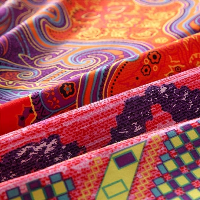 Boho King Size Comforter Set Soft Chic 3 Pieces Bedding Queen Comforter Set Lightweight Exotic Red Teal Bohemian Mandala Colorful Vintage Comforter Bed Set for All Seasons (King, Boho)