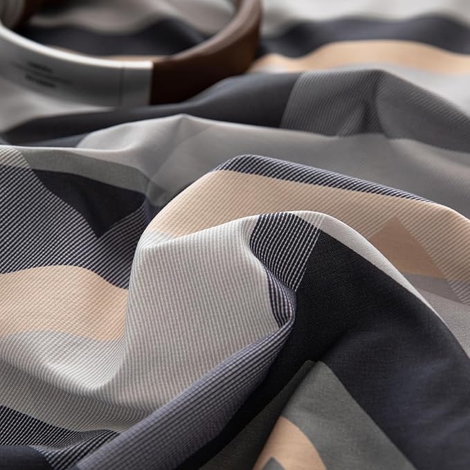 Boho Full Size Duvet Cover Grey Cotton Full Comforter Cover Neutral Soft Chevron Pattern Zipper Duvet Cover Set with Corner Ties Farmhouse Teen Boy Bedding Set Modern Duvet Protector