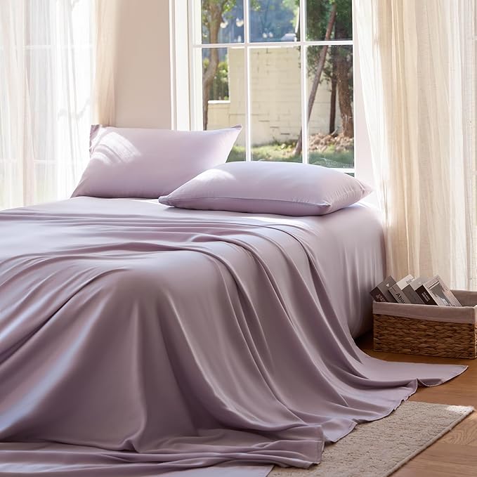 DOZ Sheet Set, 100% Viscose derived from Bamboo, Organically Grown, Buttery Soft, Cooling Sheets, High GSM, Deep Pockets - 2 Piece - 1 Pillowcase 1 Fitted Sheet (Lavender, Twin XL)