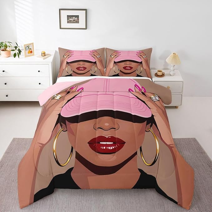 Erosebridal Black Girls Queen Bedding Set Fashion Black Woman Comforter Set for Girls Kids Vogue Fashionable Gorgeous Quilt for Teens Children Women African Princess Magical Bedding Comforter Sets