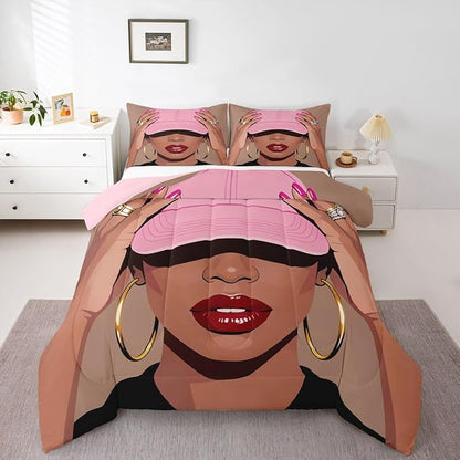 Erosebridal Black Girls Queen Bedding Set Fashion Black Woman Comforter Set for Girls Kids Vogue Fashionable Gorgeous Quilt for Teens Children Women African Princess Magical Bedding Comforter Sets
