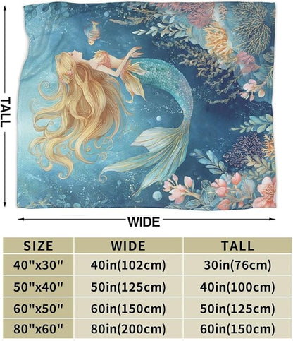 Mermaid Blanket Super Soft Warm Fluffy Fleece Flannel Fantasy Throw Blanket Cozy Fuzzy Plush Stuff Bedding Blankets Gifts for Women Kids Boys Girls Adults 60"X50"