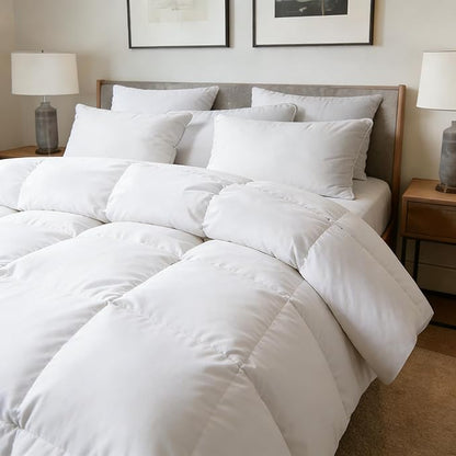 Hotel Suite Feather Down Comforter, Natural Fluffy Duvet Insert, Luxurious Hotel Collection Quilts, All Season Bedding Comforter, 100% Cotton Cover（Twin Size, 68 x 88 Inch, White）