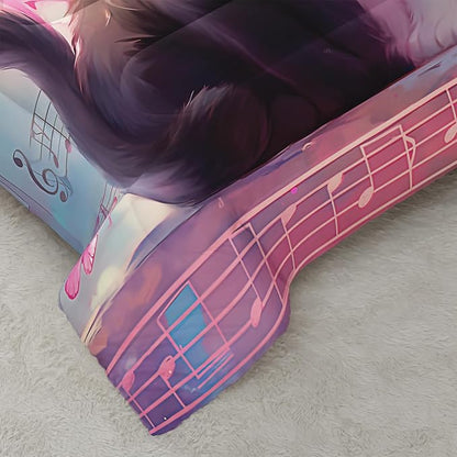 Cute Cat Comforter Set Queen Pink Black Cat Bedding Sets 3PCS for Kids Teen Adult Kawaii Room Decor Ultra-Soft Lightweight Microfiber 1 Comforter with 2 Pillowcases