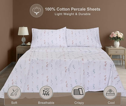 ZOYER 100% Cotton Sheets – Split King Size Percale Bedding, Cooling & Breathable, Durable with a Crisp, Soft & Comfortable Feel, 16" Deep Pocket, 5-Piece Set, Fairy Meadows