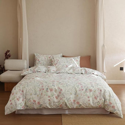 Floral King Bed Comforter Down Alternative Girls Bedding Set 100% Cotton Farmhouse Fluffy Boho Bedding Comforter Sets Puffy Machine Washable Soft Lightweight Bed Comforter with 2 Pillowcases