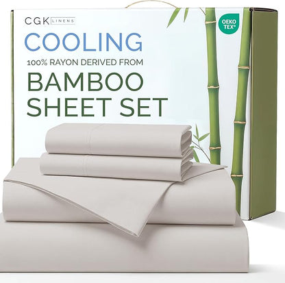 100% Rayon Derived From Bamboo - Bamboo Sheets Cal King Size - Cooling Sheets for Cal King - Ultra Soft Hotel Luxury Bedding - 1 Flat & 1 Fitted & 2 Pillowcases with 16 Inch Deep Pockets - Light Grey