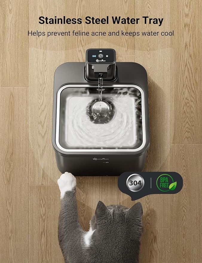 DownyPaws Cat Water Fountain Cordless, Pet Fountain, 84oz/2.5L, Black Pro | Wireless Cat Drinking Water Fountains for Cats Indoor, Fursink , Battery Operated, Motion Sensor, Ultra Quiet Pump, BPA-Free