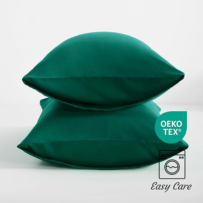 NTBAY Queen Pillow Cases Set of 2, 2 Pack Brushed Microfiber Pillow Cases, Soft, Wrinkle, Fade, Stain Resistant Pillow Cases with Envelope Closure, 20x30 Inches, Dark Green