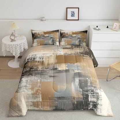 Erosebridal Graffiti Grunge Comforter Set,Brown Grey Tie Dyed Bedding Sets for Women Men,Hand Painted Watercolor Duvet Insert Lightweight,Ombre Oil Painting Down Comforter with 1 Pillowcase Warm,Twin