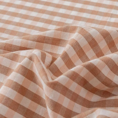 EAVD Pink Tan Gingham Comforter Set Twin XL Soft Washed Cotton Farmhouse Mini Pink Tan Checkered Plaid Bedding Set with 2 Pillowcases Modern Farmhouse Reversible Plaid Comforter Set for All-Season