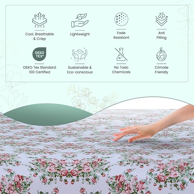 Feather & Stitch Softest 100% Cotton Sheets, 300 Thread Count Percale Weave Bedding, 16" Deep Pocket, Cooling Sheets, Breathable Bed Set, Hotel Premium Quality (Twin, Floral)