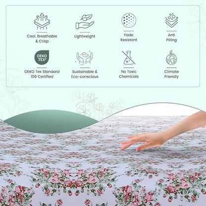 Feather & Stitch Softest 100% Cotton Sheets, 300 Thread Count Percale Weave Bedding, 16" Deep Pocket, Cooling Sheets, Breathable Bed Set, Hotel Premium Quality (Full, Floral)