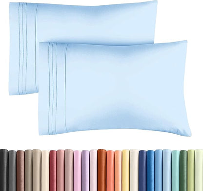 King Pillow Cases Set of 2 - Ultra Soft Hotel Quality Pillowcase Covers - Comfy, Cozy & Wrinkle Free - Shrinkage, Stain & Fade Resistant - Machine Washable Pillow Protectors - 2 Piece Set - Light Blue