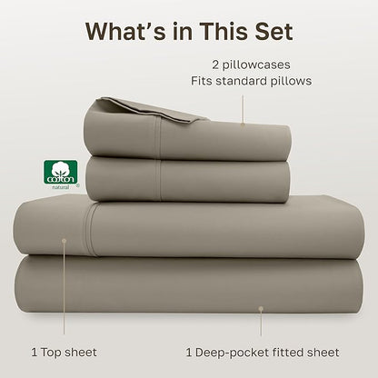 California Design Den Full Size Bed Sheets Set - Soft 400 Thread Count Sateen, Natural 100% Cotton Sheets with Deep Pockets, Breathable, and Durable Bedding Set - Taupe