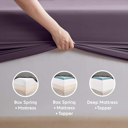 Nestl Sheet Set - 4Piece Full XL Size, Microfiber, Double Brushed Purple, Hotel Luxury, Extra Soft Bedding & Pillowcases