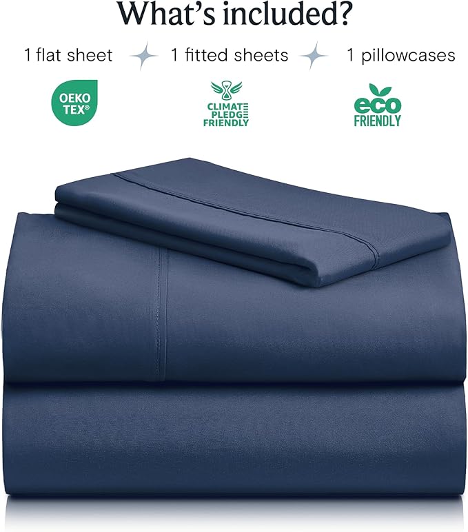 LuxClub Twin Sheets - Soft Kids Bed Sheet for Boys and Girls, 4 PC Deep Pockets 18" Eco Friendly Wrinkle Free Machine Washable Hotel Bedding Silky Soft- Navy